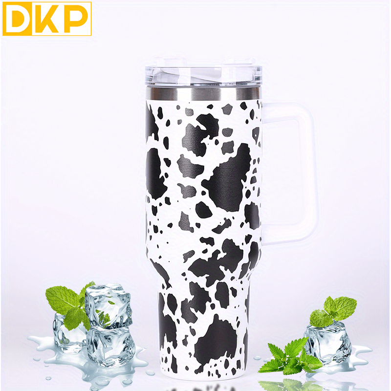 Insulated Cow Print Tumbler with Handle and Straw Lid - 40oz Capacity, 304 Stainless Steel, Heat Preservation - Perfect for Outdoor Sports, Travel, and Camping - Great Birthday or Christmas Gift for Men and Women