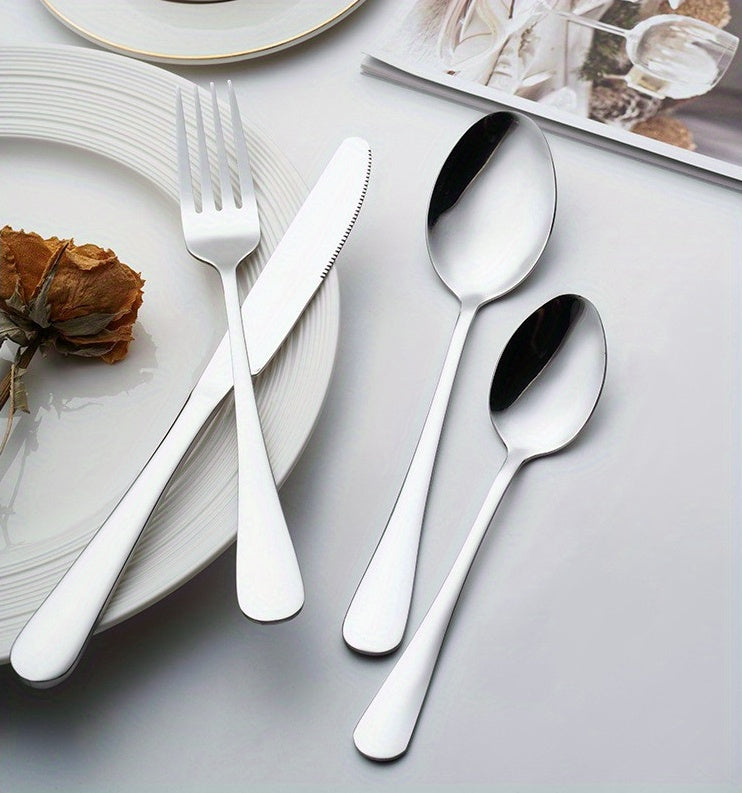 16pcs/24pcs tableware stainless steel knife, fork and spoon set Bull polishing dishwasher safe and easy to clean family dinner party birthday wedding festival camping party