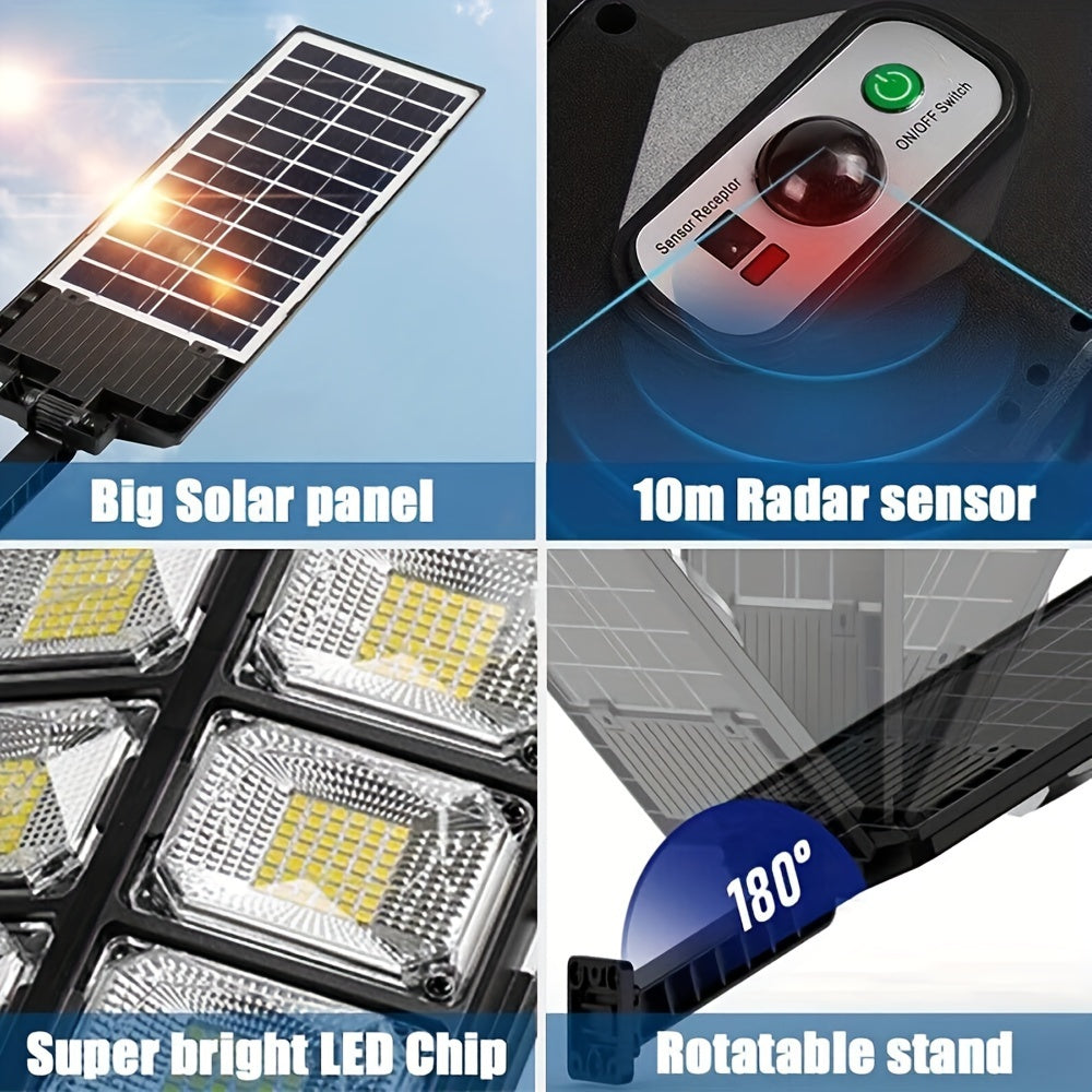 Solar Powered Motion Sensor Street Light, 504 LED Dusk to Dawn Outdoor Commercial Road Lamp