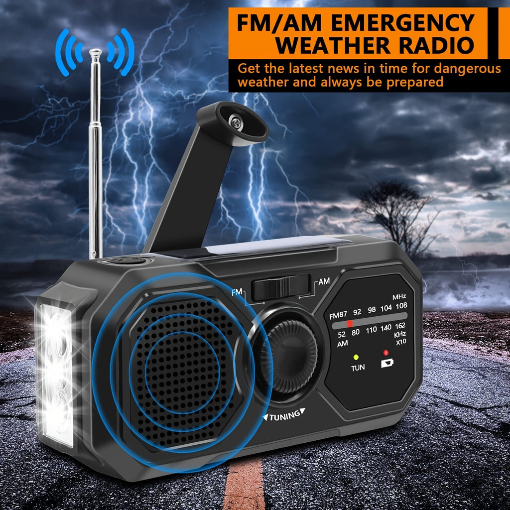 Outdoor Emergency AM/FM Radio Hand-Cranked Radio with Flashlight/Emergency Charging/Solar Charging Emergency Crank Weather Radio