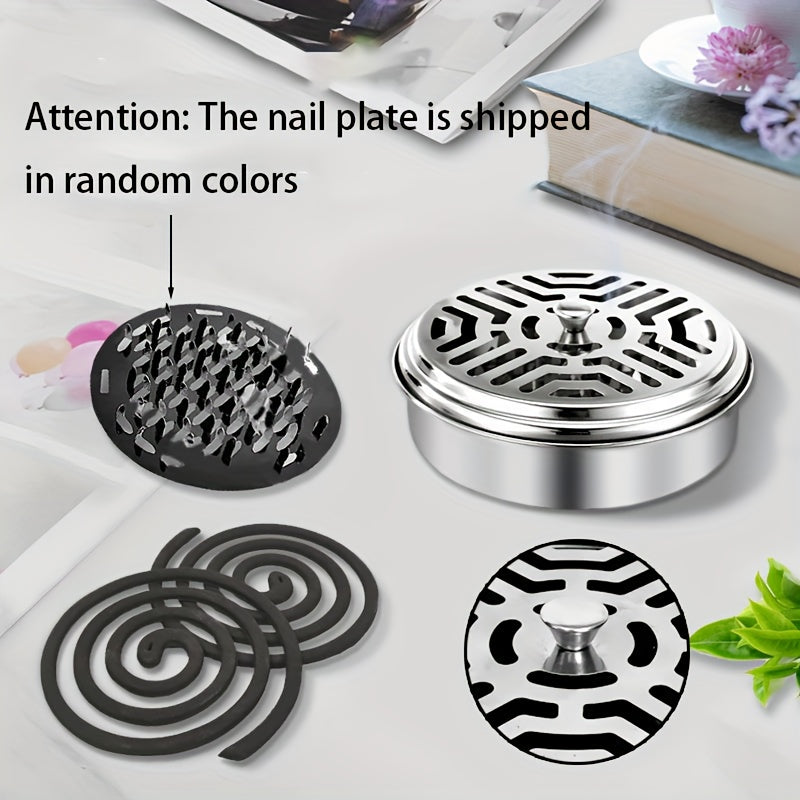 1pc Portable Mosquito Coil Holder, Round Incense Box For Home And Camping - The Color Of Holder Is Random