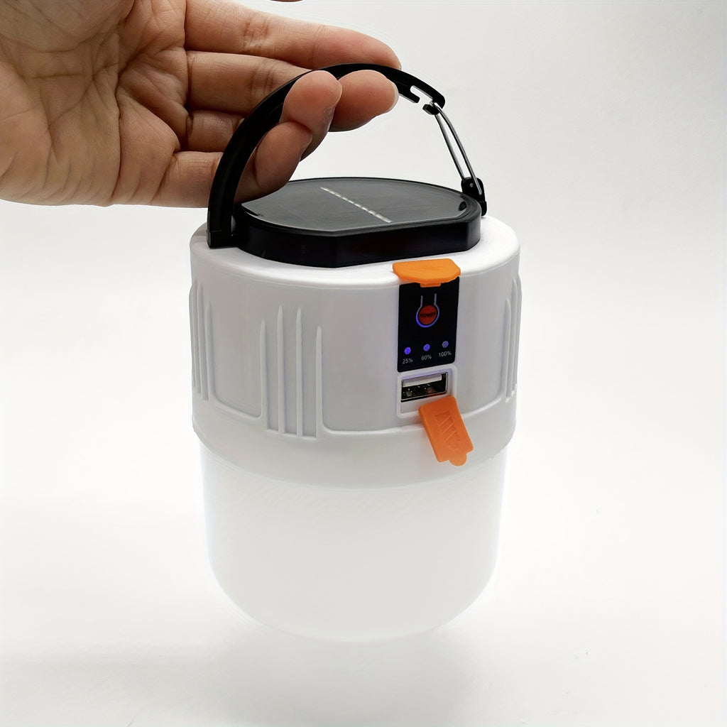 Rechargeable LED Camping Lantern with 3 Lighting Modes, Portable Solar Panel Charging, Power Bank Function and Flashlight