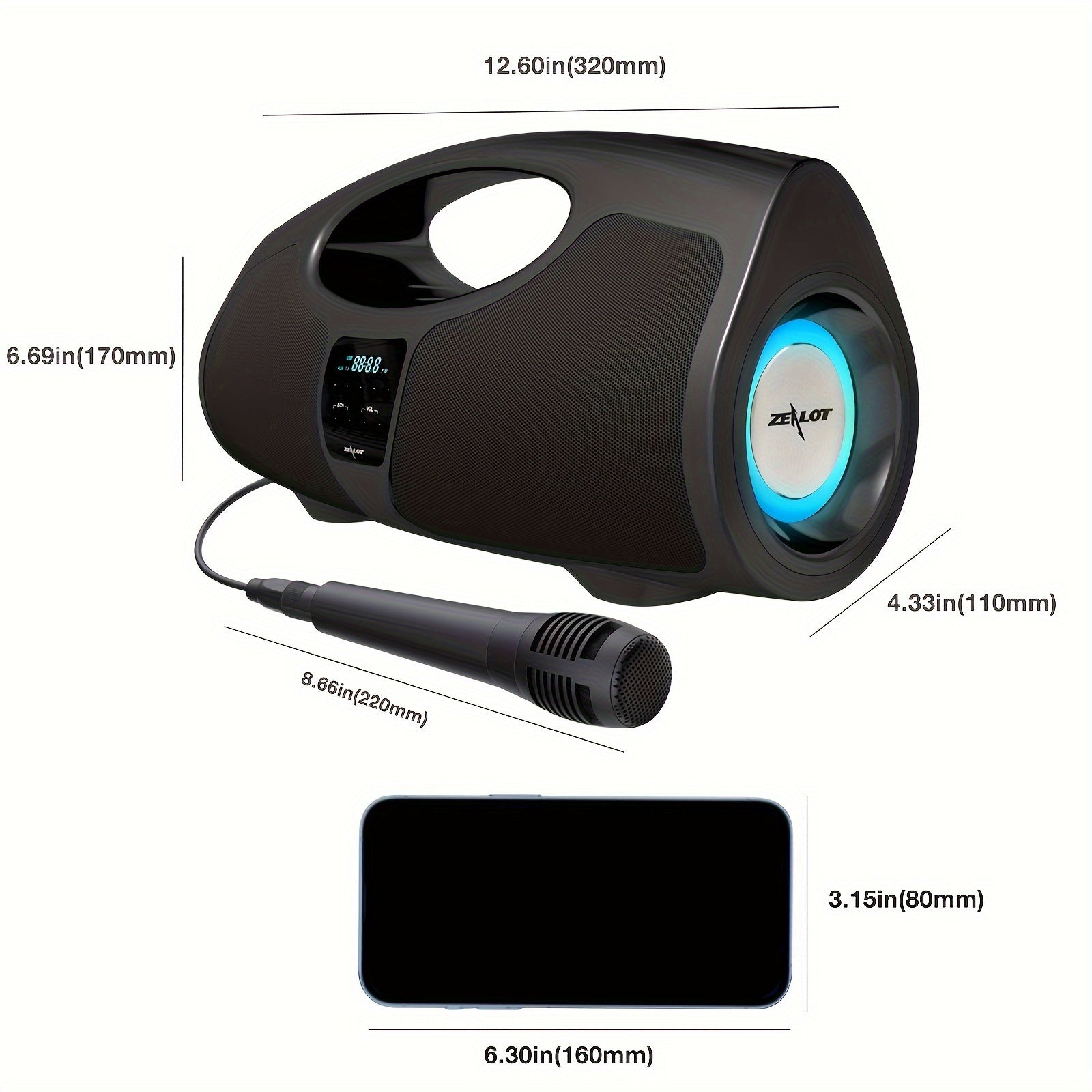 Zealot P1 60W Wireless Portable Singing Speaker - High-Power Dual Speaker with Karaoke Mic, Subwoofer, 3D Surround Sound, Surging Bass, FM TF USB Compatibility - Perfect for Home, Car, Outdoor, Camping, and Gift Ideas for Tha