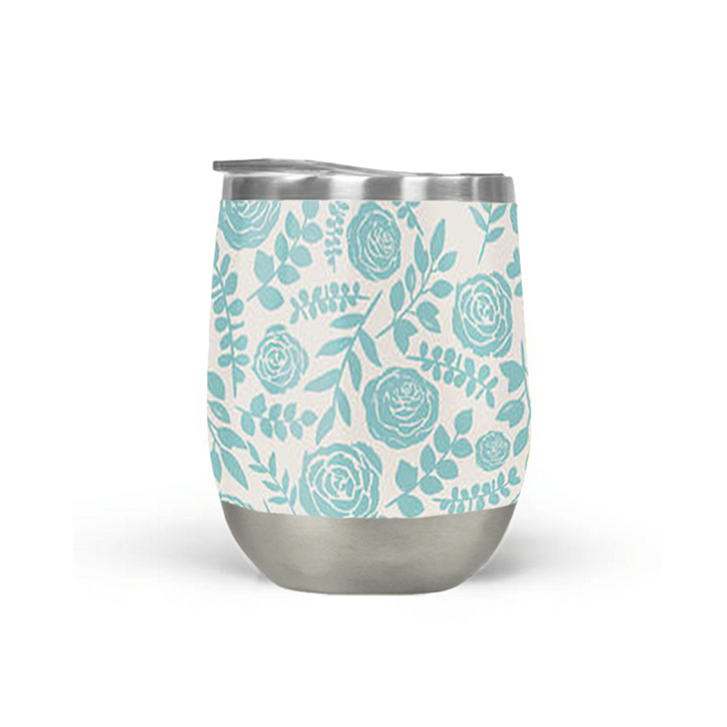 Baby Blue Floral Wine Tumbler