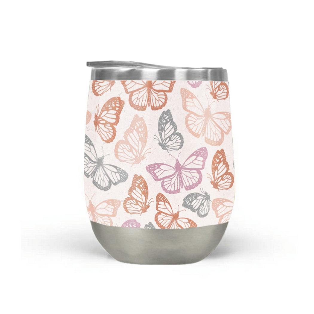 Orange and Pink Butterfly Wine Tumbler